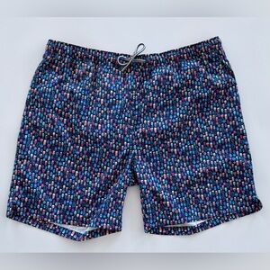 Peter Millar Navy Swim Trunks with Pink & Light Blue cocktails Print